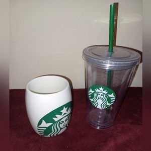 🍀Starbucks 2pc: 1 mug 14 oz & plastic travel cup 16 oz  (121622A)